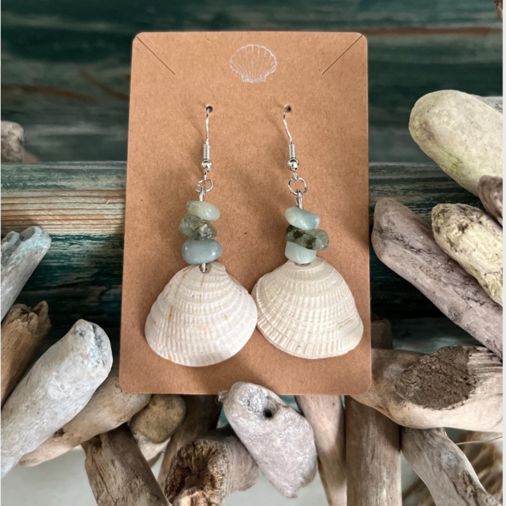 Seashell Dangle Earrings with Beads